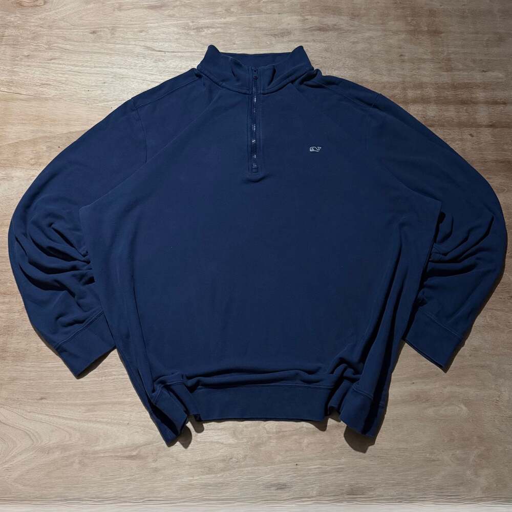Vineyard Vines Navy Blue 1/4 Zip Pullover XXL Embroidered Whale Preppy